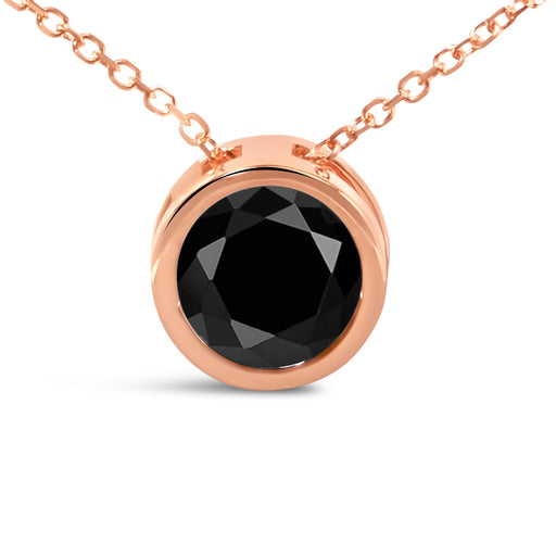Bids.com 14K Rose Gold 3 1/2 Cttw Bezel-Set Black Round Diamond Solitaire Pendant Necklace (Black Color, I2-I3 Clarity) - 18" Necklaces White Smoke Rose.Gold / 18\" / 0.35,Rose.Gold / 18\" / 4