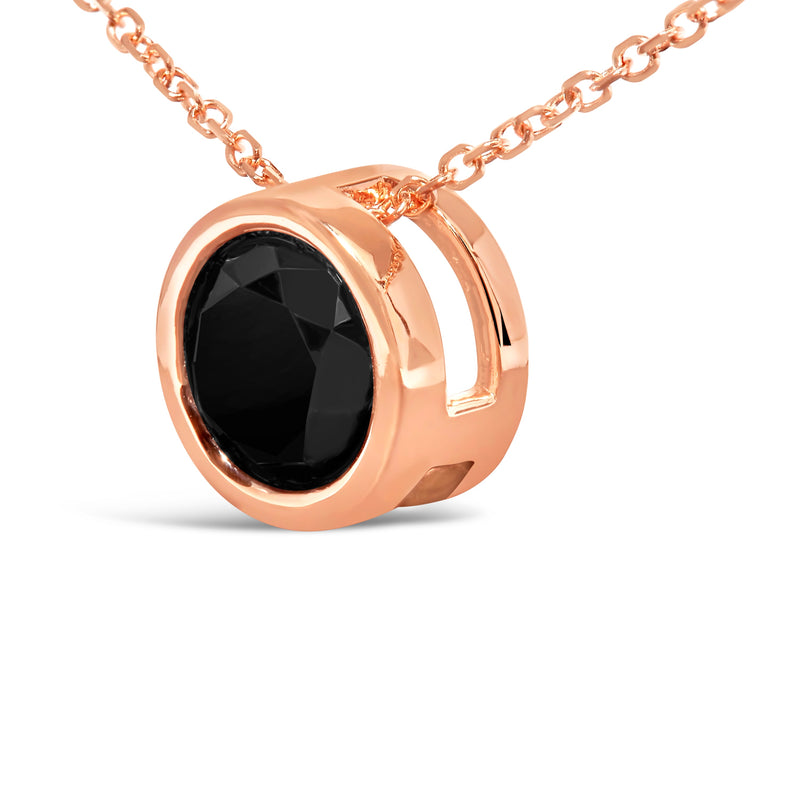 Bids.com 14K Rose Gold 3 1/2 Cttw Bezel-Set Black Round Diamond Solitaire Pendant Necklace (Black Color, I2-I3 Clarity) - 18" Necklaces White Smoke Rose.Gold / 18\" / 0.35,Rose.Gold / 18\" / 4