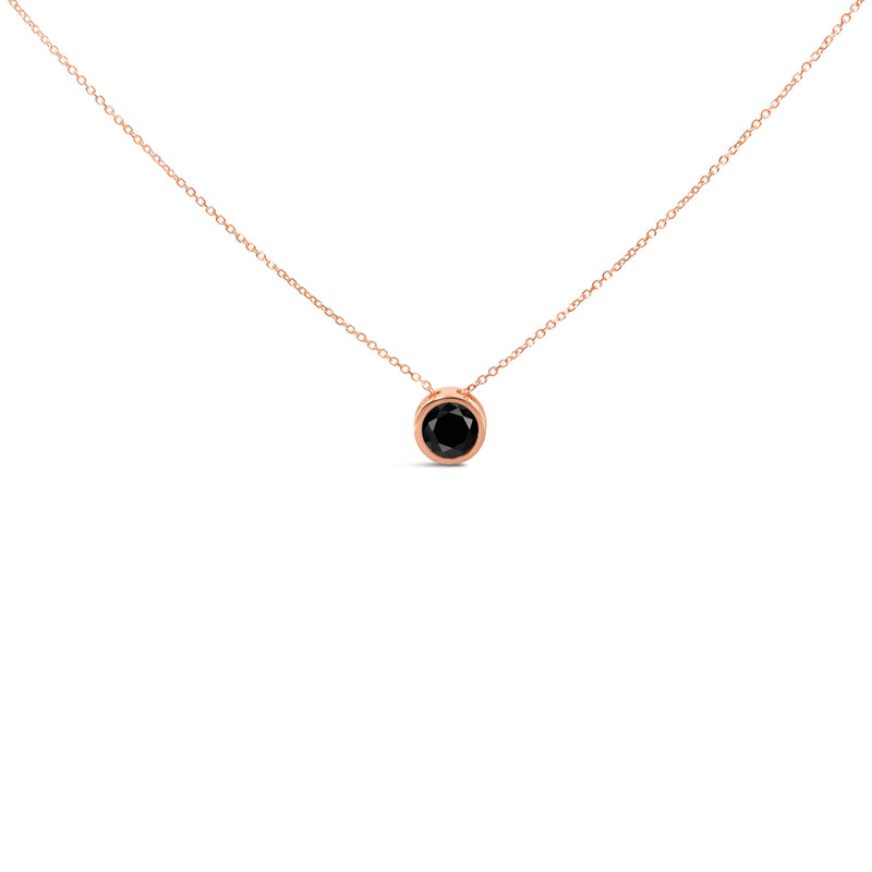 Bids.com 14K Rose Gold 3 1/2 Cttw Bezel-Set Black Round Diamond Solitaire Pendant Necklace (Black Color, I2-I3 Clarity) - 18" Necklaces White Smoke Rose.Gold / 18\" / 4