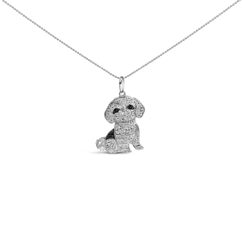 Bids.com .925 Sterling Silver 1/2 Cttw White and Black Diamond Shih Tzu Dog 18" Pendant Necklace (I-J Color, I2-I3 Clarity) Necklaces White Smoke White.Sterling Silver / 18