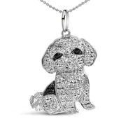 Bids.com .925 Sterling Silver 1/2 Cttw White and Black Diamond Shih Tzu Dog 18" Pendant Necklace (I-J Color, I2-I3 Clarity) Necklaces White Smoke White.Sterling Silver / 18