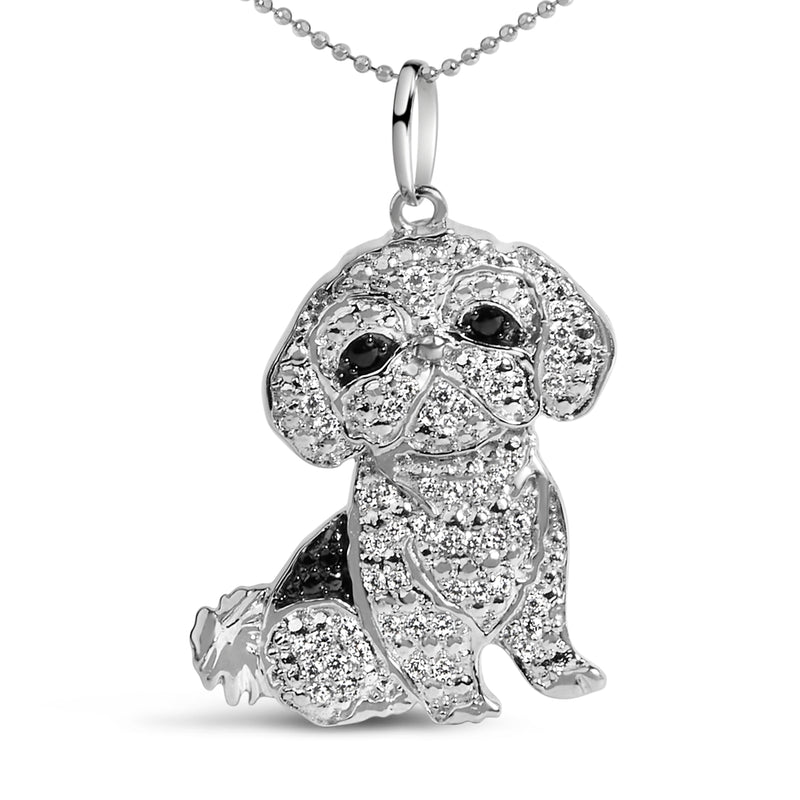 Bids.com .925 Sterling Silver 1/2 Cttw White and Black Diamond Shih Tzu Dog 18" Pendant Necklace (I-J Color, I2-I3 Clarity) Necklaces White Smoke White.Sterling Silver / 18
