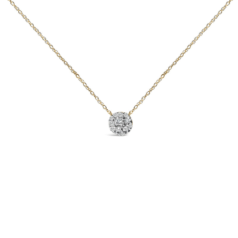 Bids.com 14K Yellow Gold Plated Sterling Silver 3/8 Cttw Diamond Cluster Pendant Necklace Necklaces White Smoke Yellow.Sterling Silver / 18