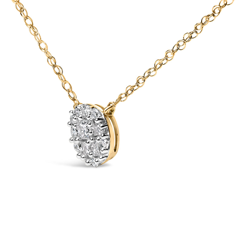 Bids.com 14K Yellow Gold Plated Sterling Silver 3/8 Cttw Diamond Cluster Pendant Necklace Necklaces White Smoke Yellow.Sterling Silver / 18
