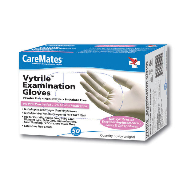 CareMates CareMates Vytrile Exam Gloves, Small, 50 Count – Latex-Free & Powder-Free, 3x Stronger than Vinyl Disposable Gloves White Smoke