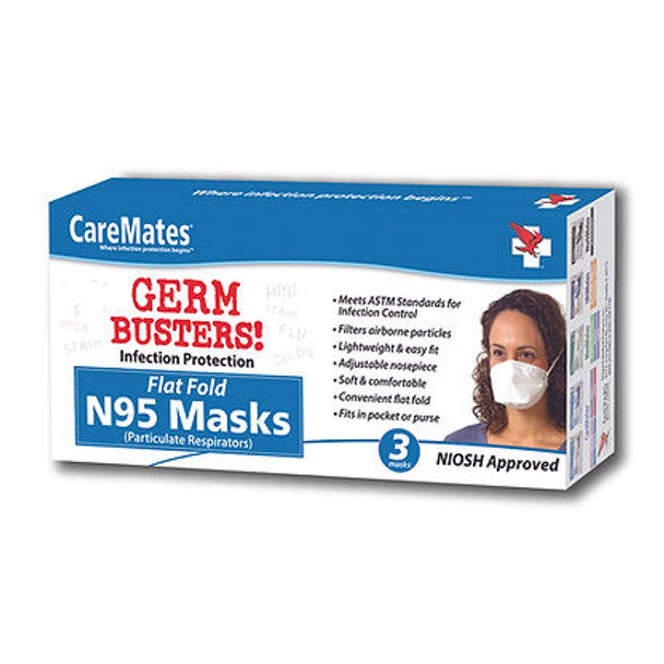 CareMates CareMates 03710420 N-95 NIOSH Masks, 3 Flat Fold - Case Of 25 First Aid Kits White Smoke