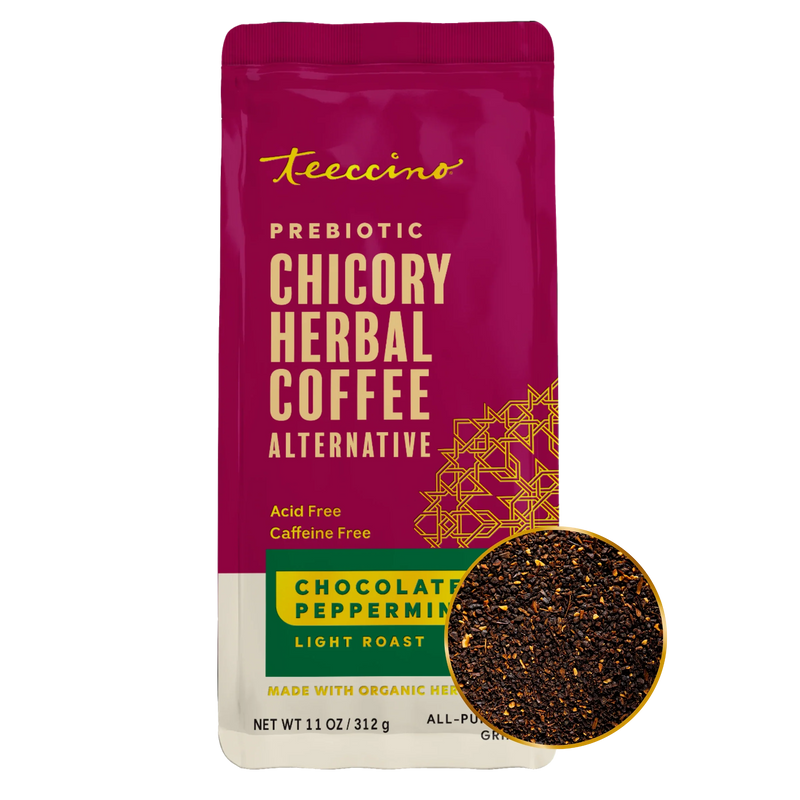 Teeccino Chocolate Peppermint Chicory Herbal Coffee Herbal Coffee Black 11 ounce ground