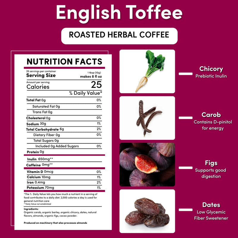 Teeccino English Toffee Herbal Coffee Herbal Coffee Brown 11 ounce ground