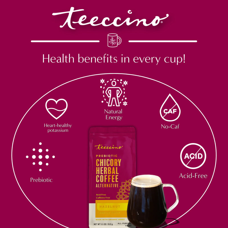 Teeccino Hazelnut Chicory Herbal Coffee Herbal Coffee Brown 11 ounce ground,500g ground,5lb ground,Trial Size