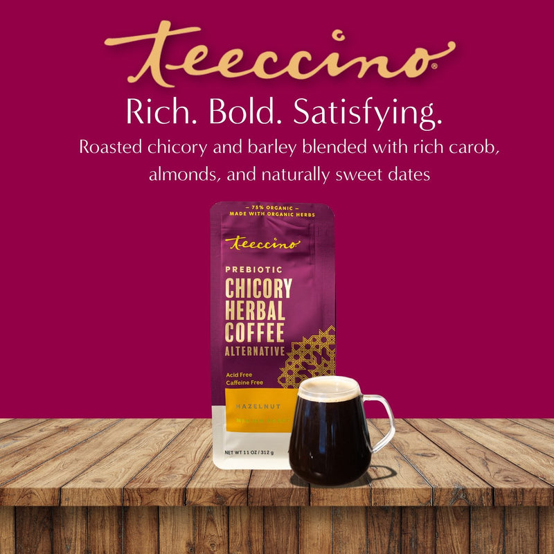 Teeccino Hazelnut Chicory Herbal Coffee Herbal Coffee Brown 11 ounce ground,500g ground,5lb ground,Trial Size