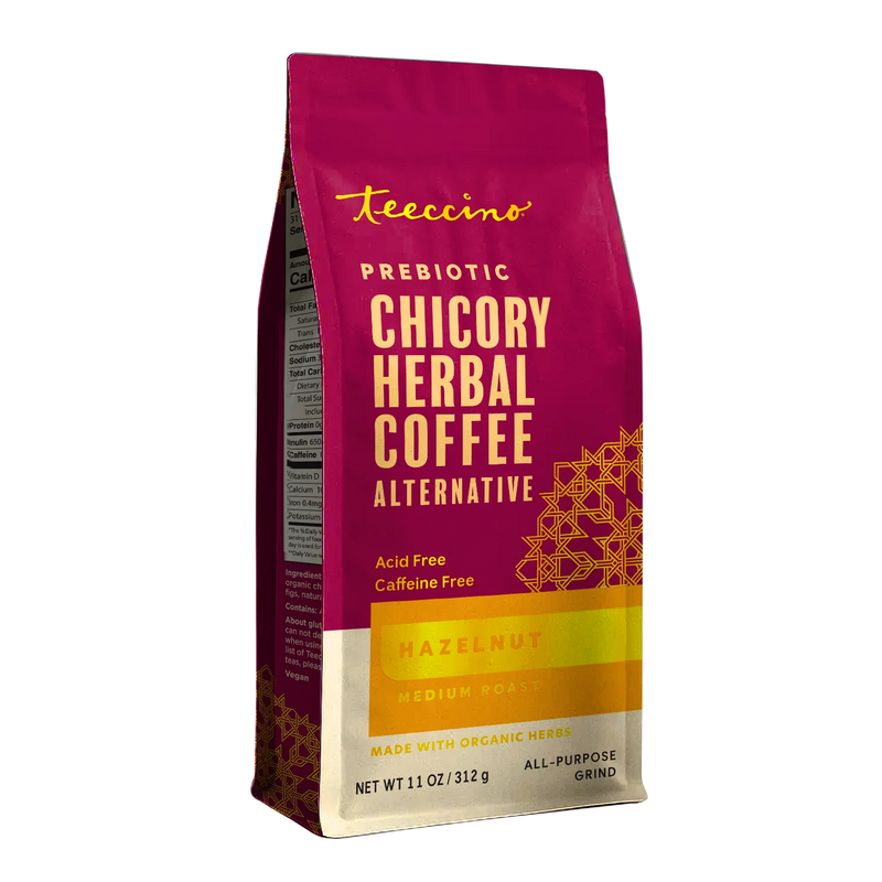 Teeccino Hazelnut Chicory Herbal Coffee Herbal Coffee Brown 11 ounce ground,500g ground,5lb ground,Trial Size