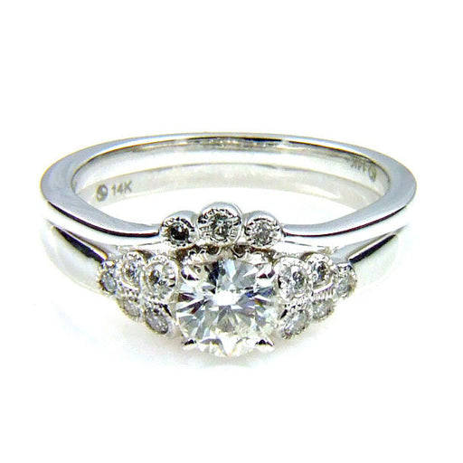 Bids.com .90ct Antique Style Engagement Ring Set 14KT White Gold Rings White Smoke