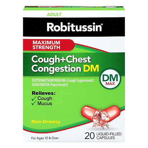 Robitussin Robitussin Maximum Strength Cough And Chest Congestion DM Liquid Filled Capsules Health & Beauty Yellow Green