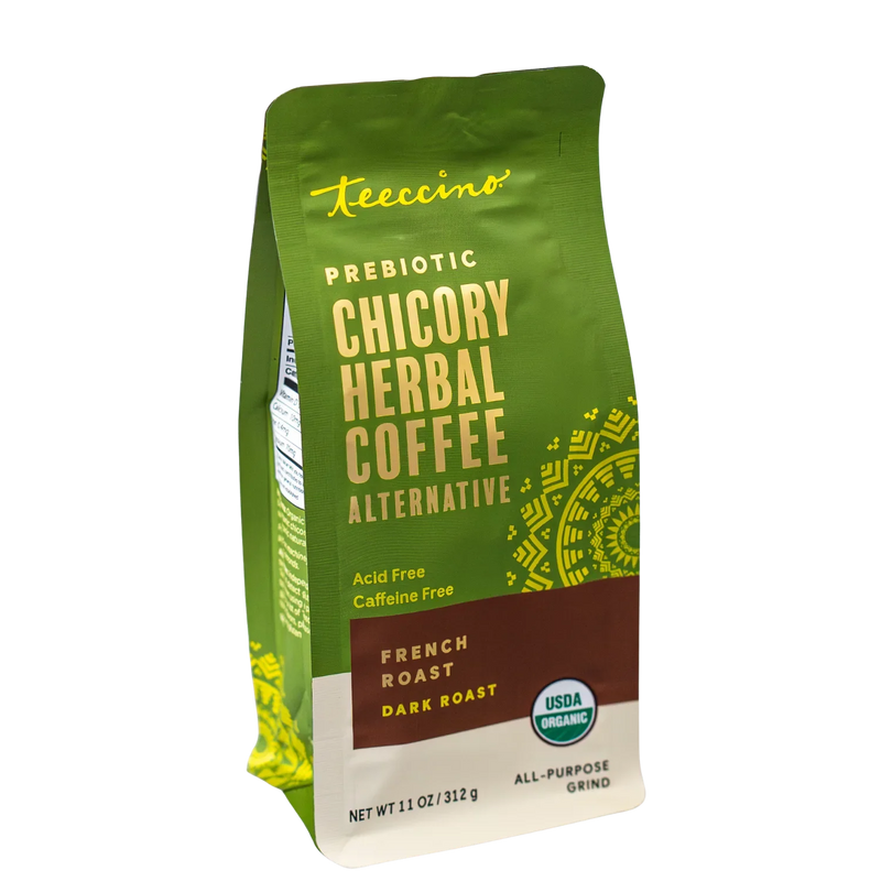 Teeccino French Roast Chicory Herbal Coffee Herbal Coffee Dark Olive Green 11 ounce ground