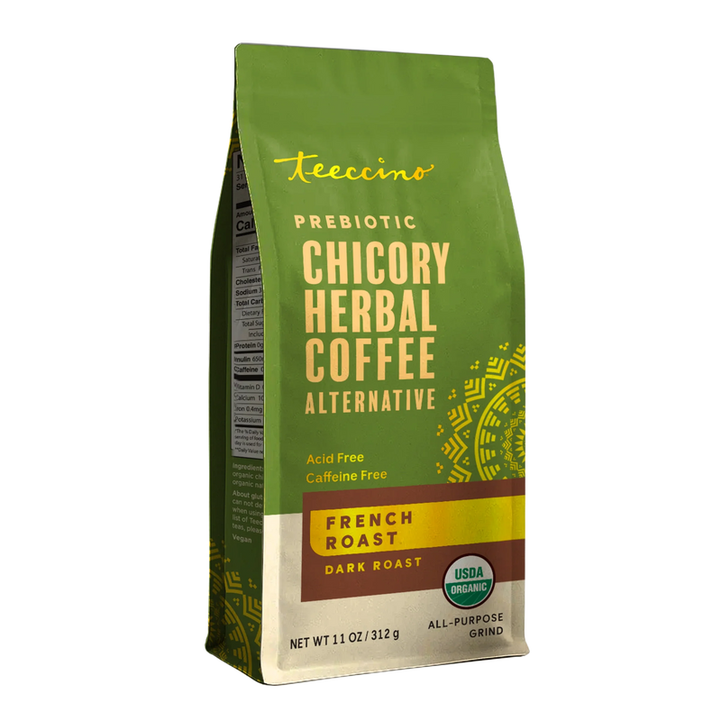 Teeccino French Roast Chicory Herbal Coffee Herbal Coffee Olive Drab 11 ounce ground,500g ground,5lb ground,Trial Size