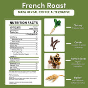 Teeccino French Roast Chicory Herbal Coffee Herbal Coffee White Smoke 11 ounce ground,500g ground,5lb ground,Trial Size