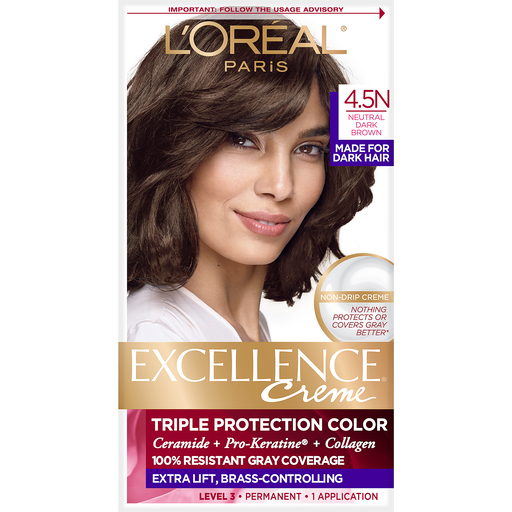 L'Oreal Paris L'Oreal Paris Excellence Crme Permanent Triple Protection Hair Color, 4.5N Dark Neutral Brown Hair Color White Smoke