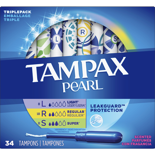 Tampax Tampax Pearl Tampons Triple Pack Plastic Scented 34ct Tampons Midnight Blue