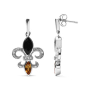 Bids.com .925 Sterling Silver Marquise Cut Onyx and Citrine with Diamond Accent Fleur De Lis Drop Stud Earrings (H-I Color, SI1-SI2 Clarity) Earrings White Smoke White.Sterling Silver / 0.05
