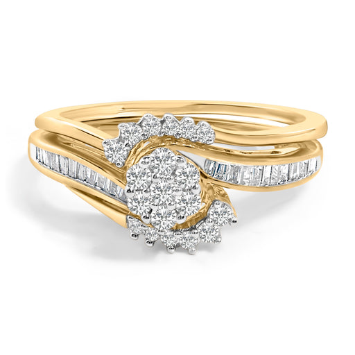 Bids.com 14K Yellow Gold Plated Sterling Silver 1/2 Cttw Diamond Cluster Spiral Bridal Set Rings White Smoke 7 / YellowWhite.Sterling Silver