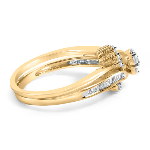 Bids.com 14K Yellow Gold Plated Sterling Silver 1/2 Cttw Diamond Cluster Spiral Bridal Set Rings White Smoke 7 / YellowWhite.Sterling Silver