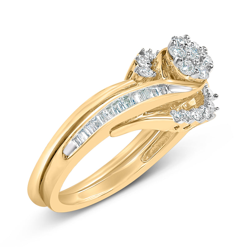 Bids.com 14K Yellow Gold Plated Sterling Silver 1/2 Cttw Diamond Cluster Spiral Bridal Set Rings White Smoke 7 / YellowWhite.Sterling Silver