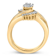 Bids.com 14K Yellow Gold Plated Sterling Silver 1/2 Cttw Diamond Cluster Spiral Bridal Set Rings White Smoke 7 / YellowWhite.Sterling Silver