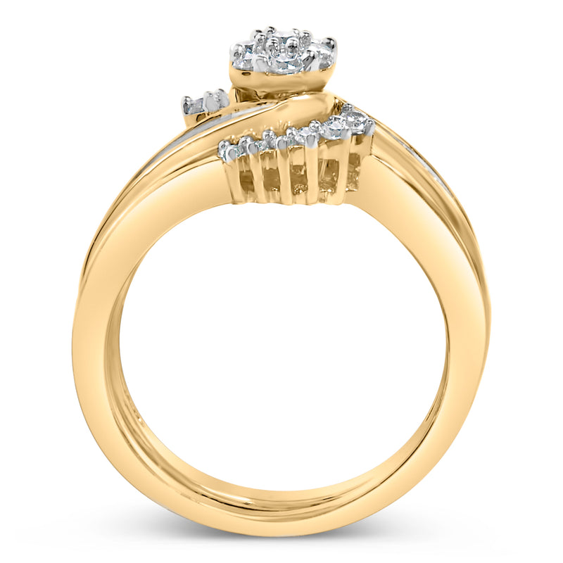 Bids.com 14K Yellow Gold Plated Sterling Silver 1/2 Cttw Diamond Cluster Spiral Bridal Set Rings White Smoke 7 / YellowWhite.Sterling Silver