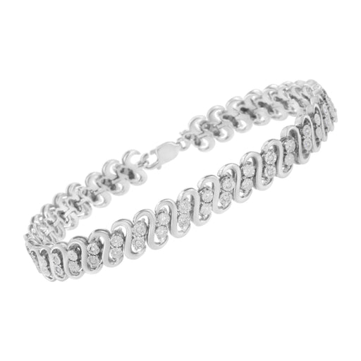Bids.com .925 Sterling Silver 1/4 cttw Round-Cut Diamond Double Row Wrapped S-Link Bracelet (I-J Color, I2-I3 Clarity) - Size 7.25" Bracelets White Smoke White.Sterling Silver / 7.25