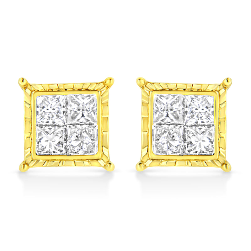 Bids.com 14K Yellow Gold 1 Cttw Princess Cut Diamond Square Stud Earrings Earrings White Smoke Yellow.Gold / 1.5,Yellow.Gold / 1