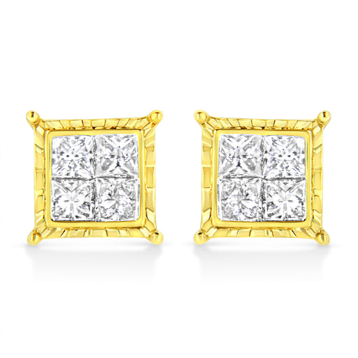 Bids.com 14K Yellow Gold 1 Cttw Princess Cut Diamond Square Stud Earrings Earrings White Smoke Yellow.Gold / 1.5,Yellow.Gold / 1