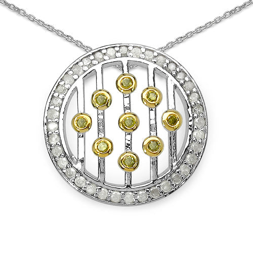 Bids.com 0.50 Carat Genuine White Diamond and Yellow Diamond .925 Sterling Silver Pendant Pendants White Smoke