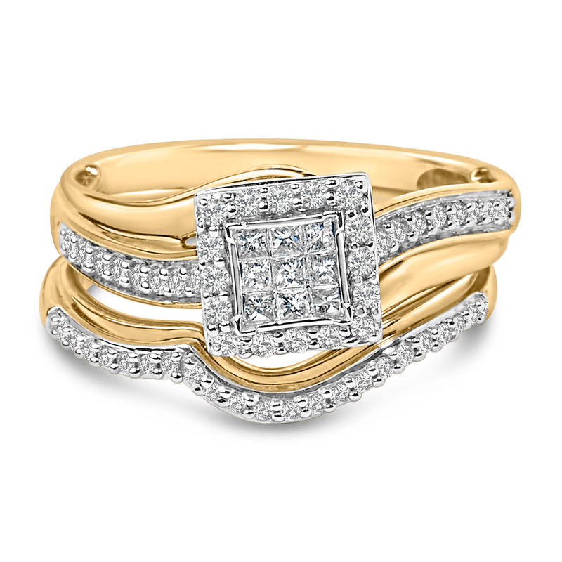 Bids.com 14K Yellow Gold Plated Sterling Silver 1/2 Cttw Princess Square Diamond Bridal Set Rings White Smoke 7 / YellowWhite.Sterling Silver