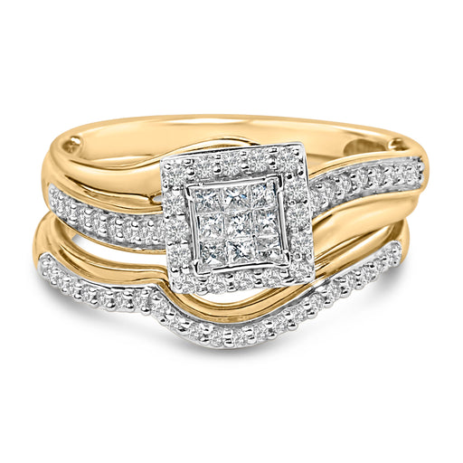 Bids.com 14K Yellow Gold Plated Sterling Silver 1/2 Cttw Princess Square Diamond Bridal Set Rings White Smoke 7 / YellowWhite.Sterling Silver
