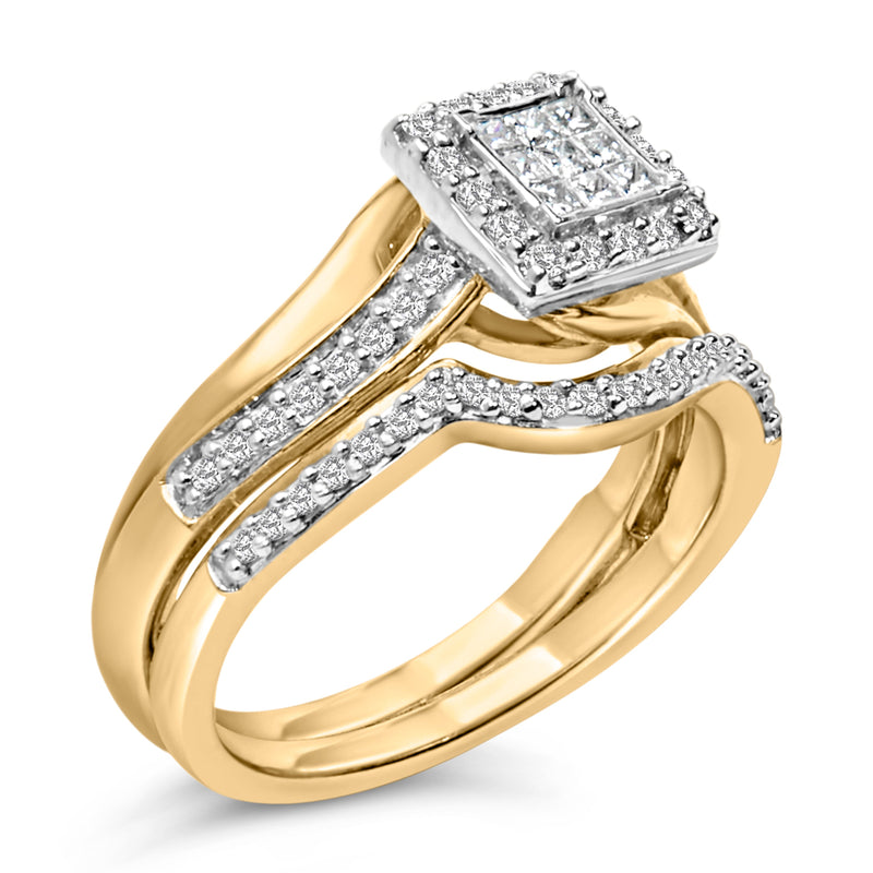 Bids.com 14K Yellow Gold Plated Sterling Silver 1/2 Cttw Princess Square Diamond Bridal Set Rings White Smoke 7 / YellowWhite.Sterling Silver