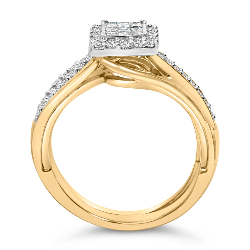 Bids.com 14K Yellow Gold Plated Sterling Silver 1/2 Cttw Princess Square Diamond Bridal Set Rings White Smoke 7 / YellowWhite.Sterling Silver
