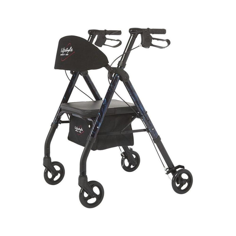 RIO Medical Supplies Rhythm Healthcare Aluminum 4 Wheel Rollator with Universal Height Adjustment White Smoke