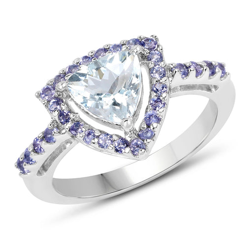 Bids.com 1.41 Carat Genuine Aquamarine & Tanzanite .925 Sterling Silver Ring Rings White Smoke size 6.00,size 7.00,size 8.00,size 9.00,size 5.00,size 10.00