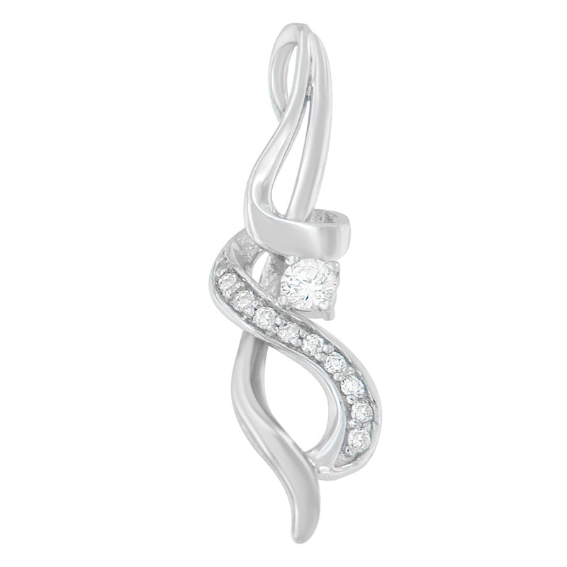 Bids.com Espira 10K White Gold 1/5 cttw Round Cut Diamond Swirl Pendant Necklace (J-K, I1-I2) Necklaces White Smoke White.Gold / 18