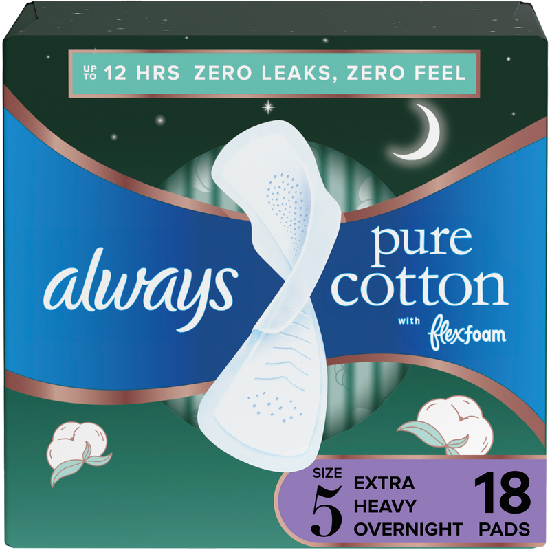 Always Always Pure Cotton FlexFoam Size 5 Extra Heavy Flow 3 Packs of 18 Feminine Pads & Protectors Dark Slate Gray