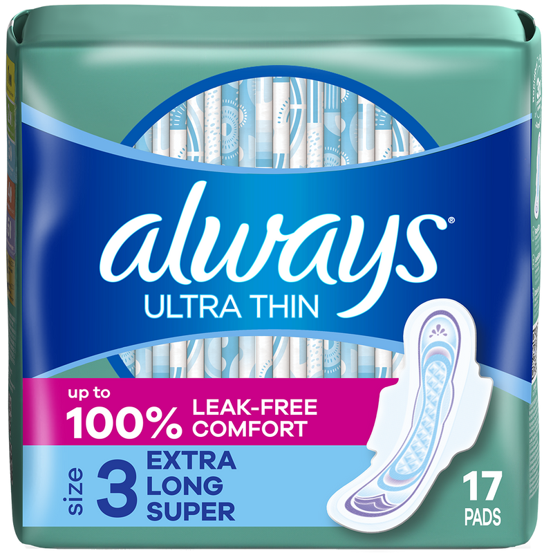 Always Always Ultra Thin Size 3 Pads Extra Long Super with Wings 6 Packs of 17 Feminine Pads & Protectors Midnight Blue