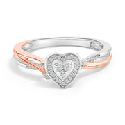 Bids.com 14K Rose Gold Plated Sterling Silver 1/10 Cttw Diamond Heart Motif Ring Rings White Smoke 7 / WhiteRose.Sterling Silver