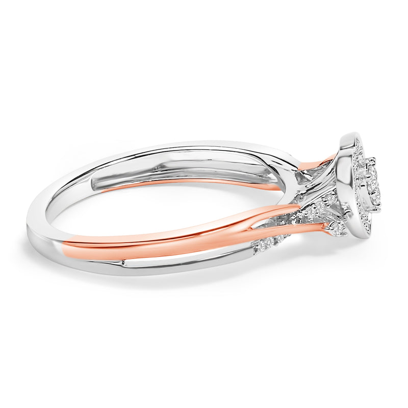 Bids.com 14K Rose Gold Plated Sterling Silver 1/10 Cttw Diamond Heart Motif Ring Rings White Smoke 7 / WhiteRose.Sterling Silver