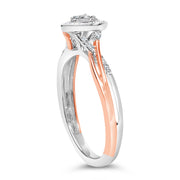 Bids.com 14K Rose Gold Plated Sterling Silver 1/10 Cttw Diamond Heart Motif Ring Rings White Smoke 7 / WhiteRose.Sterling Silver