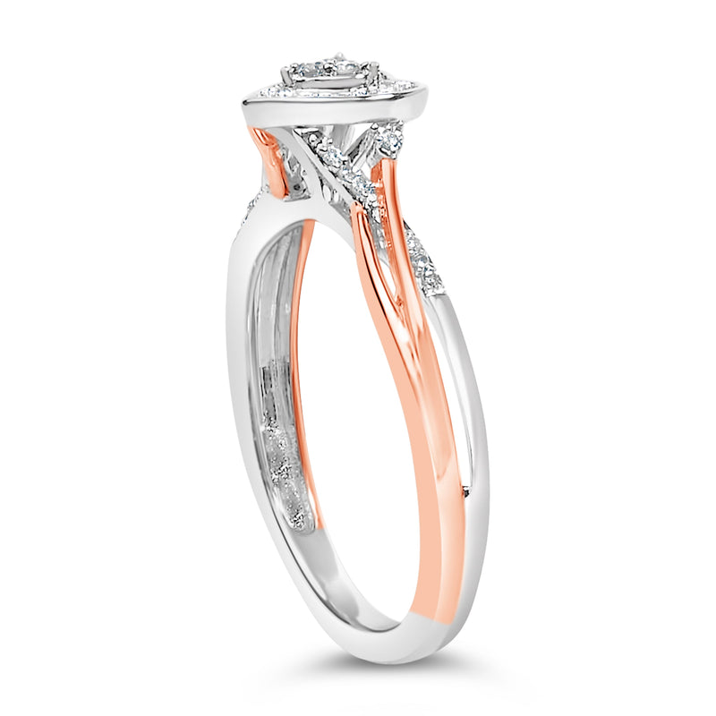 Bids.com 14K Rose Gold Plated Sterling Silver 1/10 Cttw Diamond Heart Motif Ring Rings White Smoke 7 / WhiteRose.Sterling Silver