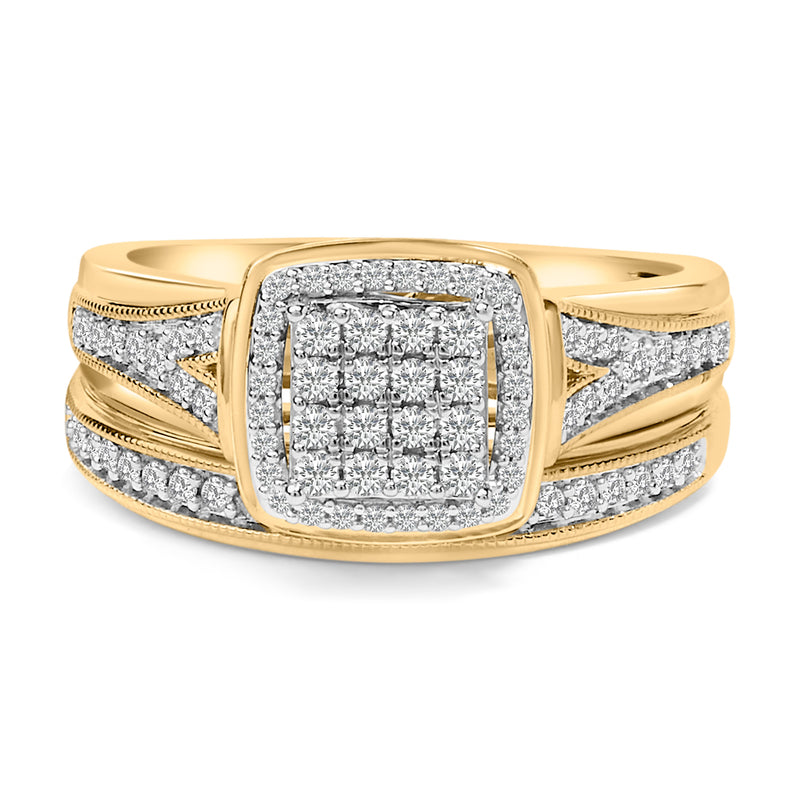 Bids.com 14K Yellow Gold Plated Sterling Silver 1/2 Cttw Diamond Square Cluster Bridal Set Rings White Smoke 7 / YellowWhite.Sterling Silver