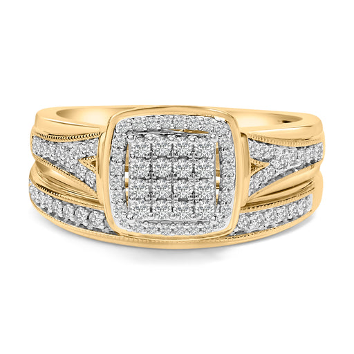 Bids.com 14K Yellow Gold Plated Sterling Silver 1/2 Cttw Diamond Square Cluster Bridal Set Rings White Smoke 7 / YellowWhite.Sterling Silver