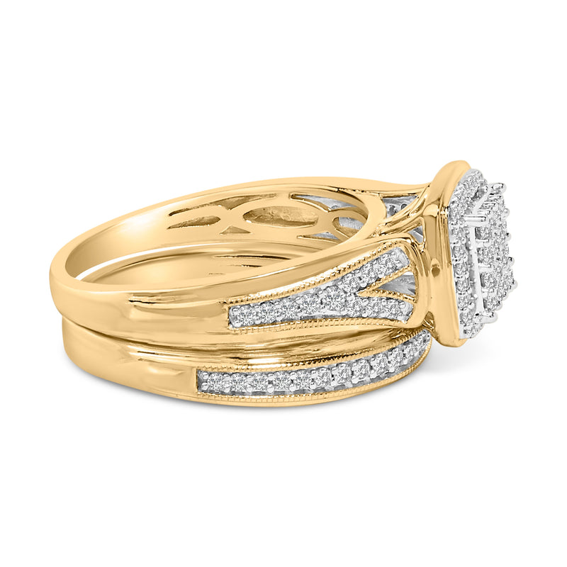 Bids.com 14K Yellow Gold Plated Sterling Silver 1/2 Cttw Diamond Square Cluster Bridal Set Rings White Smoke 7 / YellowWhite.Sterling Silver