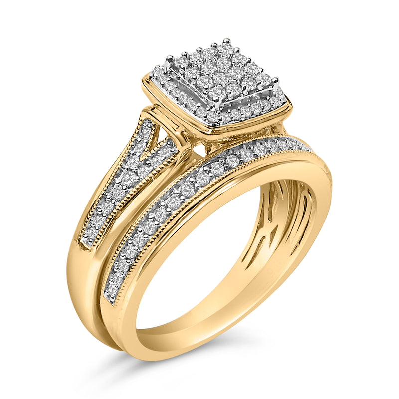 Bids.com 14K Yellow Gold Plated Sterling Silver 1/2 Cttw Diamond Square Cluster Bridal Set Rings White Smoke 7 / YellowWhite.Sterling Silver