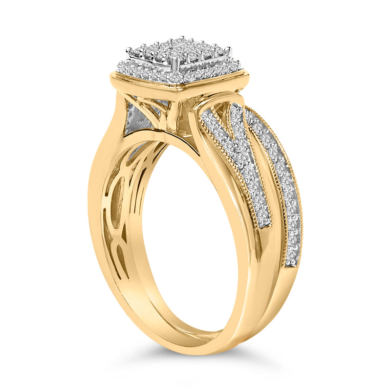 Bids.com 14K Yellow Gold Plated Sterling Silver 1/2 Cttw Diamond Square Cluster Bridal Set Rings White Smoke 7 / YellowWhite.Sterling Silver